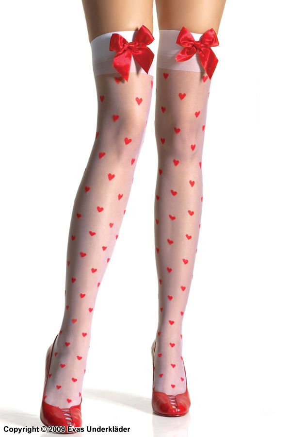 Stay-up stockings with hearts and bow
